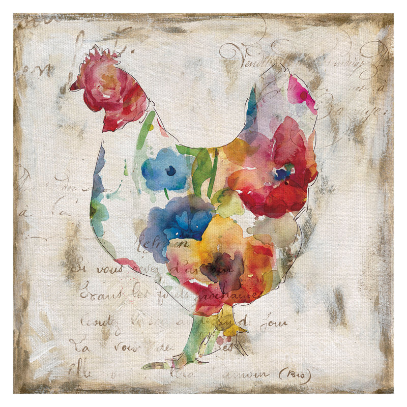 Fleur De Lis Living Flowered Hen Watercolor Painting Print On