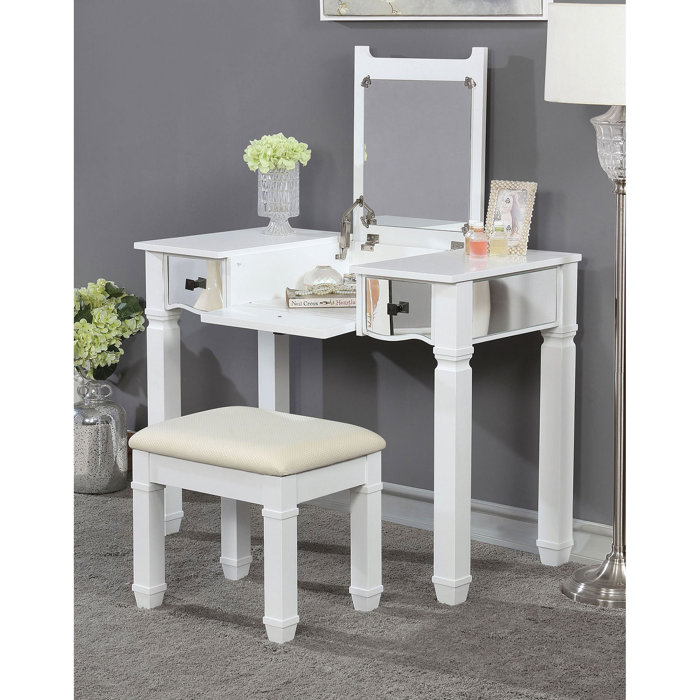 Lon Vanity Set With Stool And Mirror Lon Vanity Set With Stool And Mirror