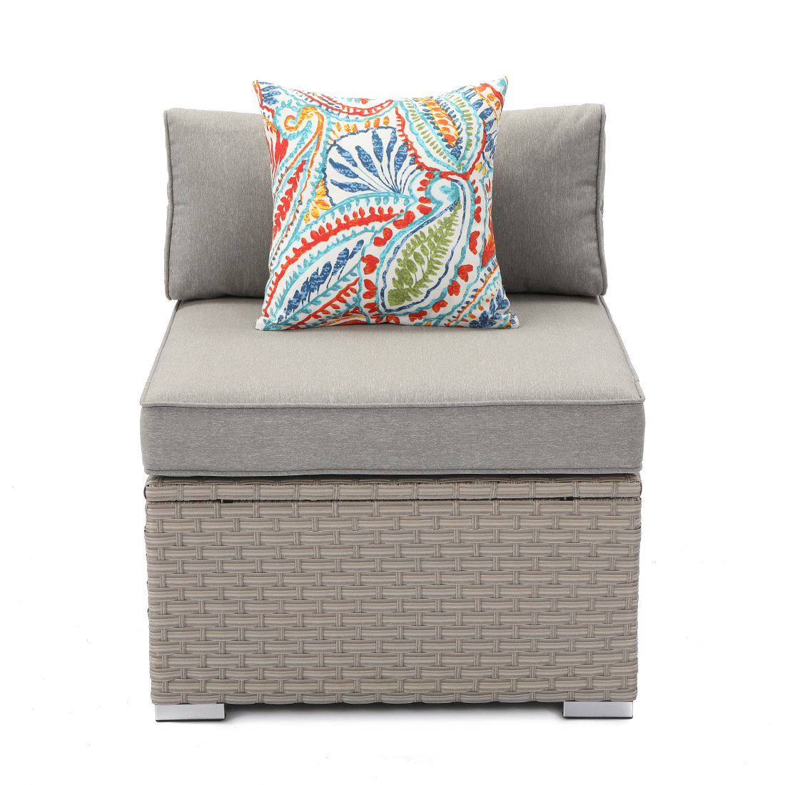 COSIEST Outdoor Furniture Add-on Left Corner Chair for Expanding Wicker Sectional Sofa Set w Warm Gray Thick Cushions Backyard Pool 1 Floral Fantasy Pillow for Garden