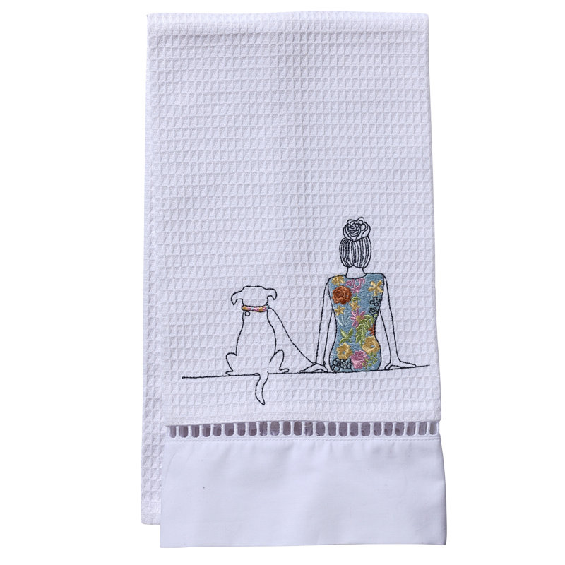 Winston Porter Giangregorio Dog And Girl Waffle Weave Guest 100 Cotton Hand Towel Wayfair Watercolor funny dog for fashion print, poster for textiles, fashion design. wayfair