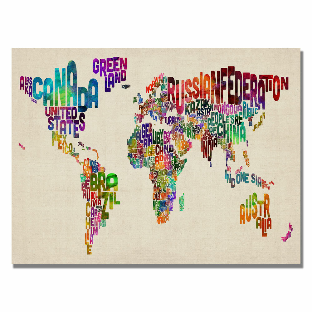 Trademark Art Typography World Map Ii By Michael Tompsett