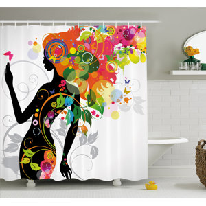 Butterfly Modern Version with Spring Spiral Circles Leaf Botany Shower Curtain Set