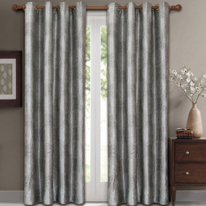 Coastal Blues Jacquard Geometric Semi-Sheer Curtain Panels (Set of 2)