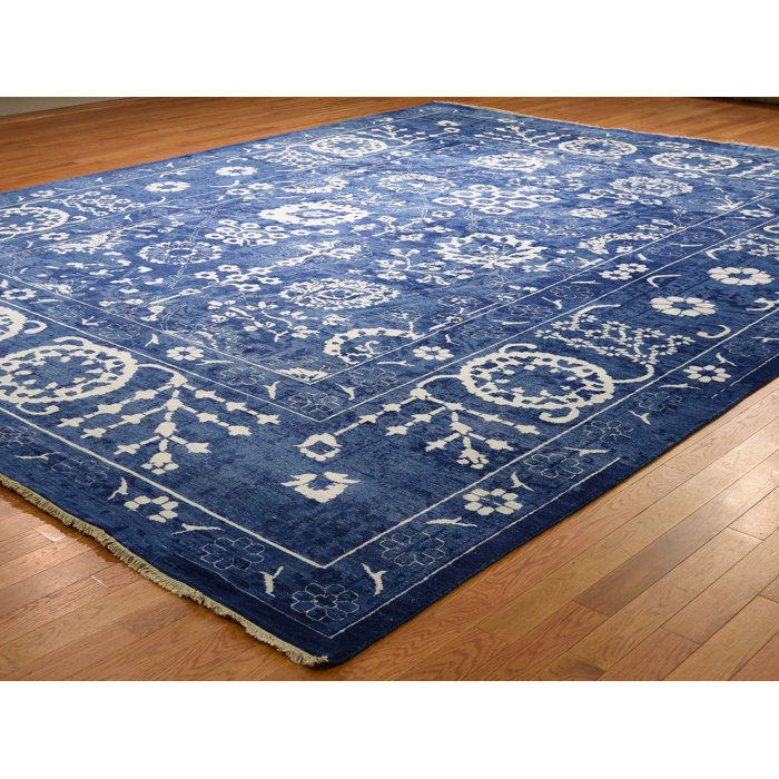 One Of A Kind Beason Tone On Oversize Hand Knotted 12 X 15 2 Wool Silk Blue Area Rug One Of A Kind Beason Tone On Oversize Hand Knotted 12 X 15 2 Wool Silk Blue Area Rug