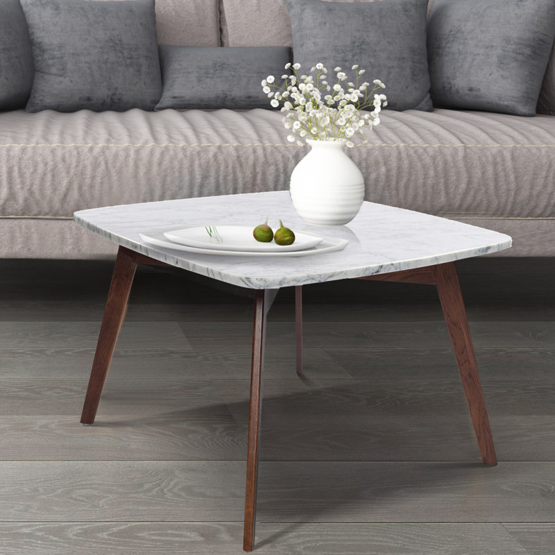 Ivy Bronx Hulda 31 Square Italian Carrara White Marble Coffee Italian Carrara White Marble Coffee
