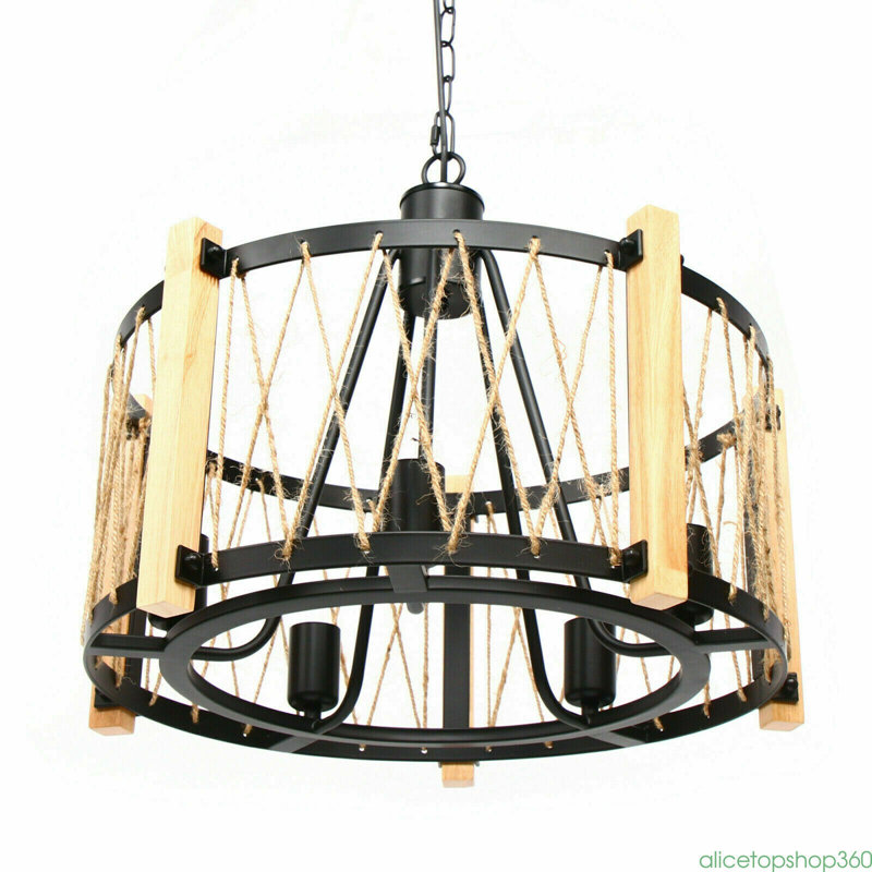 Rosalind Wheeler 5 Retro Industrial Style Round Chandelier Wood Metal Ceiling Chandelier Chain Adjustable Hanging Installation Dining Room Living Room Kitchen Farmhouse Lighting Fixture Home Decoration Black Wayfair