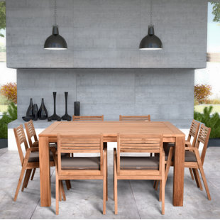 Go to store & view more images Hoff 9 Piece Teak Dining Set with Sunbrella Cushions (Set of 9) by Rosecliff Heights