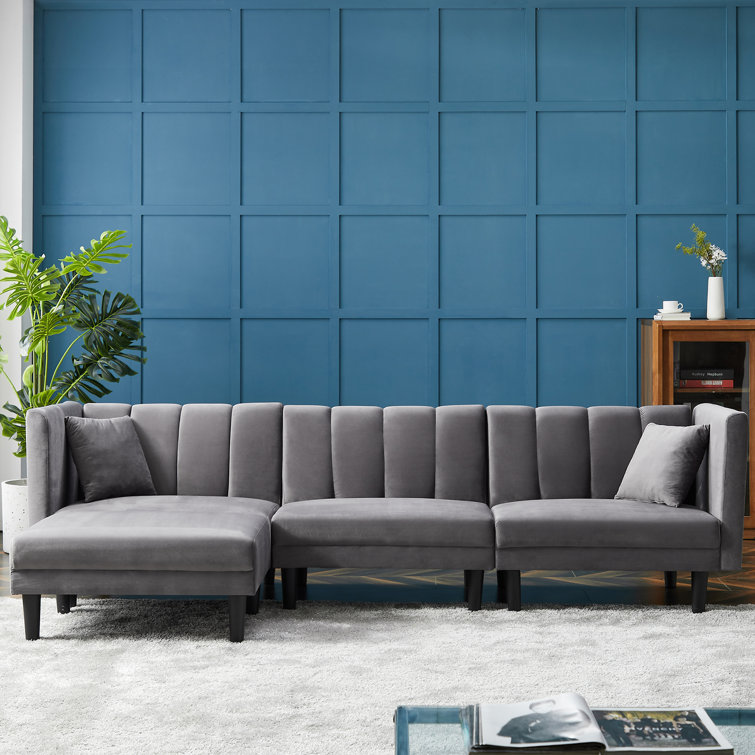 Hashtag Home Lylah 106 7 Wide Velvet Reversible Sleeper Corner Sectional With Ottoman Reviews Wayfair