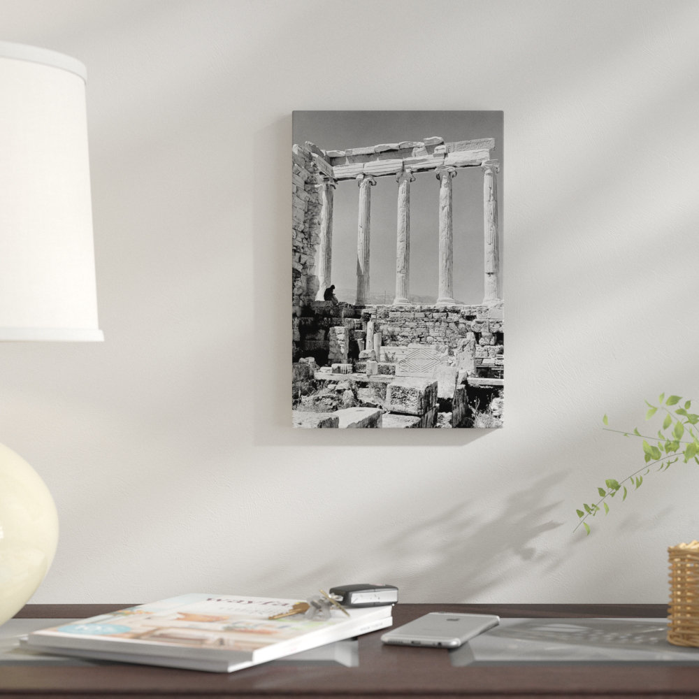 East Urban Home 1960s Anonymous Book Reader Sitting Among Greek Columns Architecture Ruins Before Restoration Parthenon Athens Acropolis Photographic Print On Wrapped Canvas Wayfair