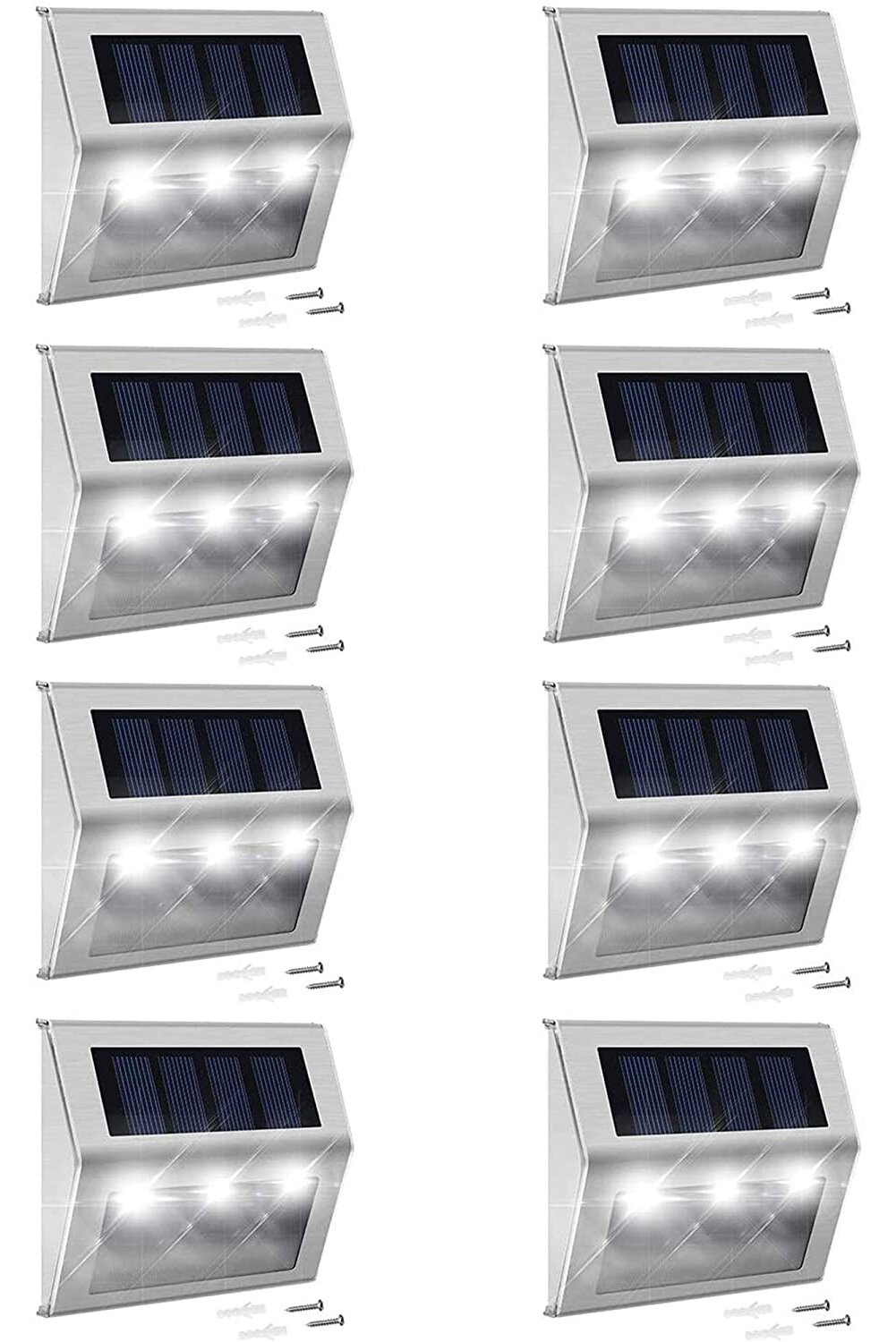Stainless Steel 3LED Solar Stair Lights Outdoor Courtyard Pathway Street Lamps 