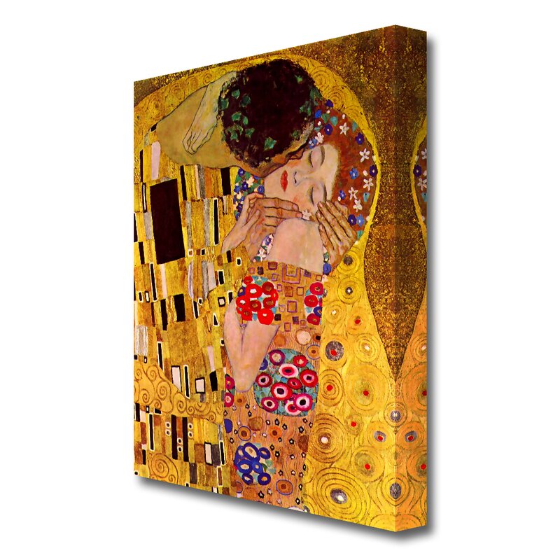 East Urban Home Leinwandbild Der Kuss Nahaufnahme Von Gustav Klimt In Gelb Bewertungen Wayfair De