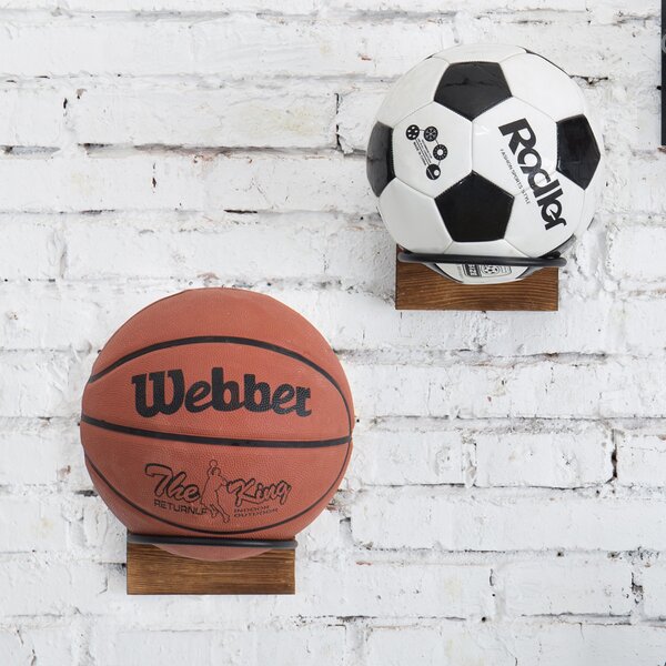 Wall Mounted Ball Rack Holder Basketball Hoop Display Metal Save Space Stand 