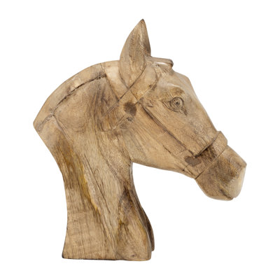 Pewamo Handcrafted Wooden Horse Head Figurine - Brown 10" Modern Decorative Accent for Home, Office, Bedroom, or Living Room