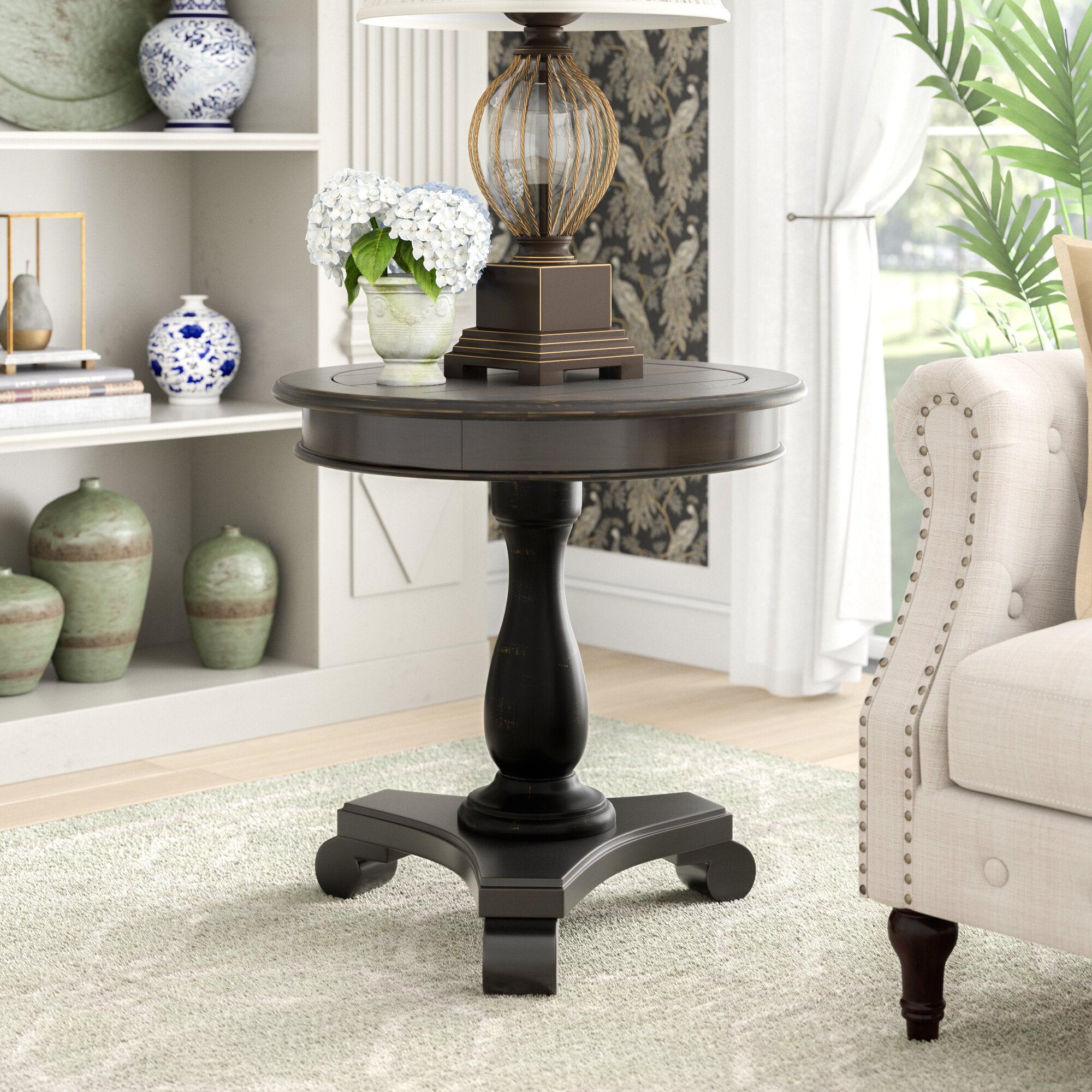 pedestal end table with drawer