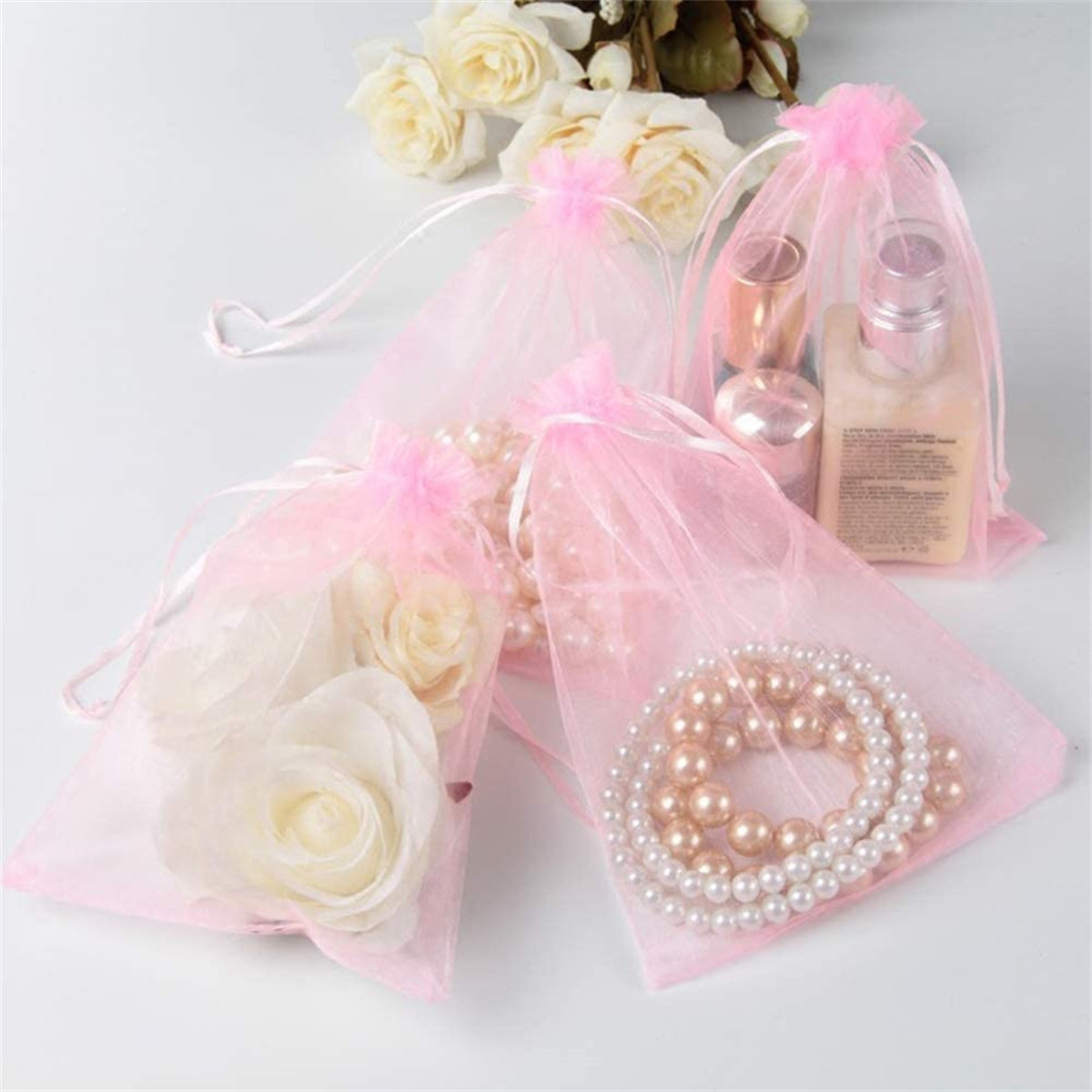 Free Ship 50Pcs Organza Jewelry Packing Pouch Wedding Favor Rose Gift Bags Hot 