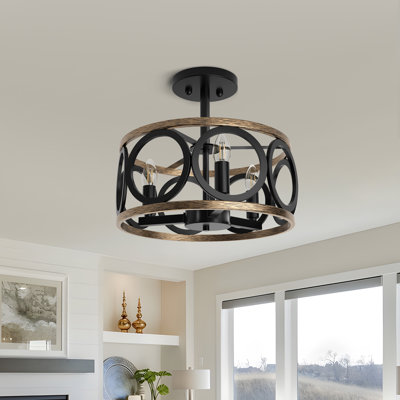 Wister 3-Lights Farmhouse Black Semi Flush Mount & Ceiling Light