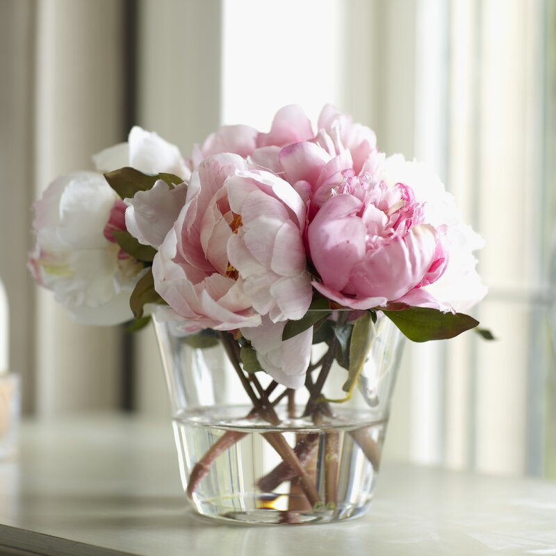 House Of Hampton Faux Peony Floral Arrangement In Vase Reviews Wayfair