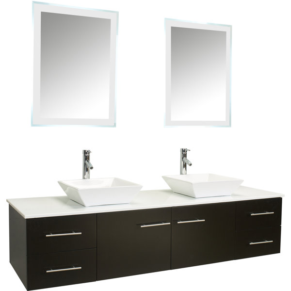 Eviva Totti Wave 60" Wall-Mounted Double Bathroom Vanity ...