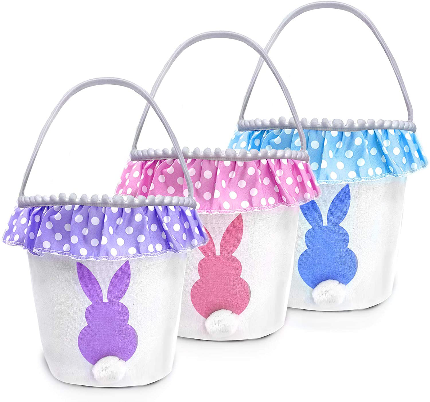 3 pcs easter eggs hunt basket for kids canvas bunny basket egg bags rabbit fluffy tails party celebrate decoration gift toys carry bucket tote