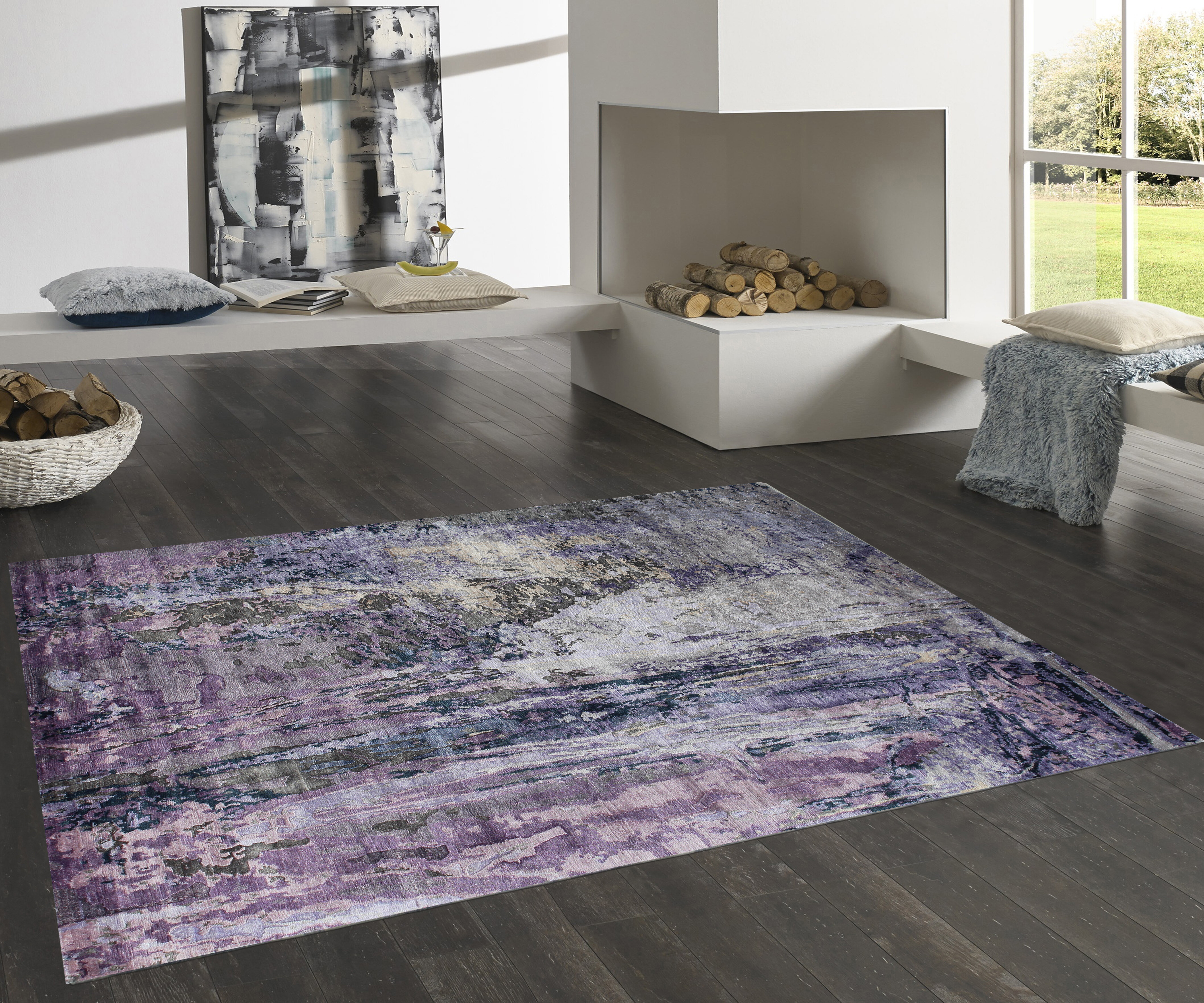 9' 2 X 12' 3 Pasargad Home Modern Collection Hand-Knotted Abstract Silk & Wool Area Rug 