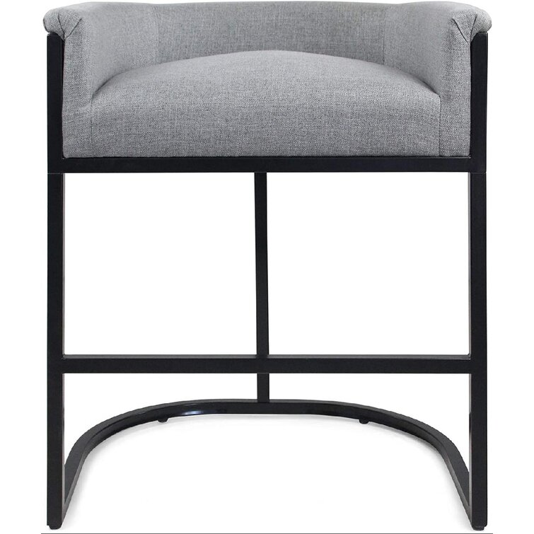 Christopher Knight Home Best Modern Wide Bucket Upholstered Barstool Set of 2 Gray and Black 28.00 x 21.50 x 34.25