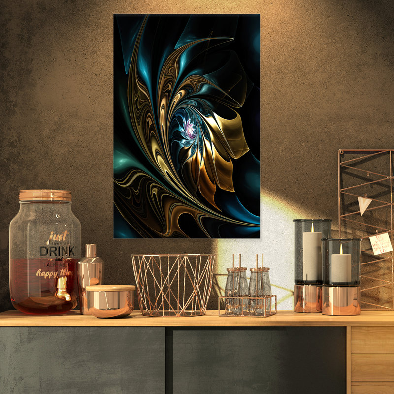 Brown Blue Fractal Flower In Black Graphic Art
