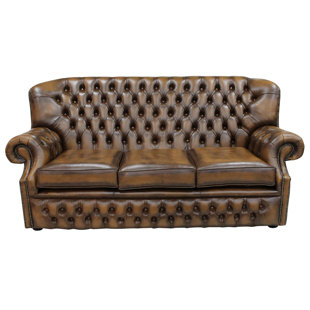Leather Sofas Armchairs Chesterfield Wayfair Co Uk Chipman Genuine Leather 3 Seater Sofa