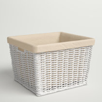 Yardwe Wicker Flower Basket with Handle Linen Liner Rattan Storage Basket Rustic Tidy Organizer 