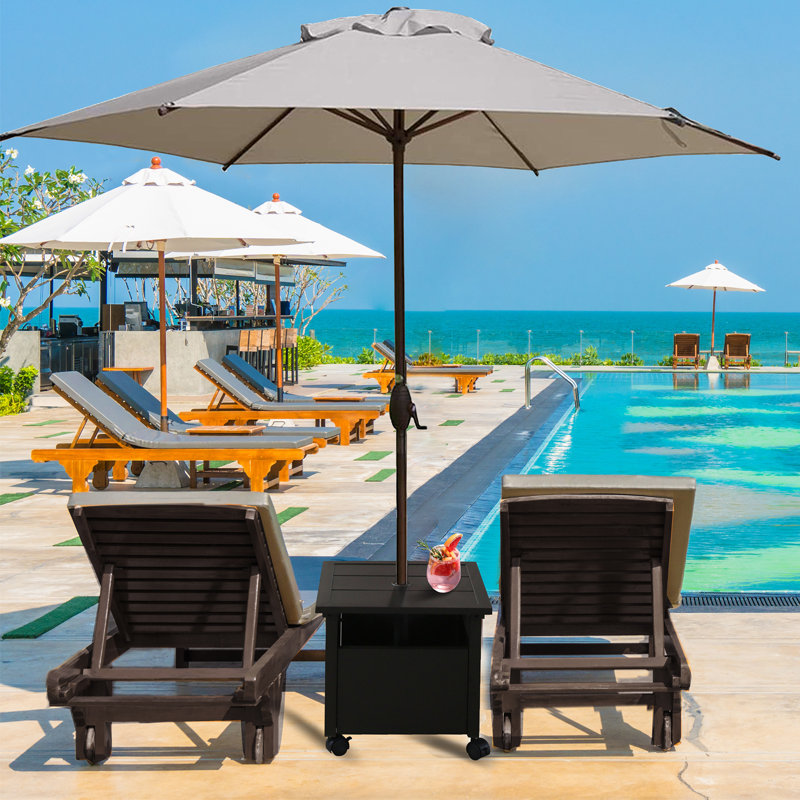 Freeport Park 60 Lbs Outdoor Patio Umbrella Base Stand Sand Filled Square Umbrella Side Table With Wheels Wayfair