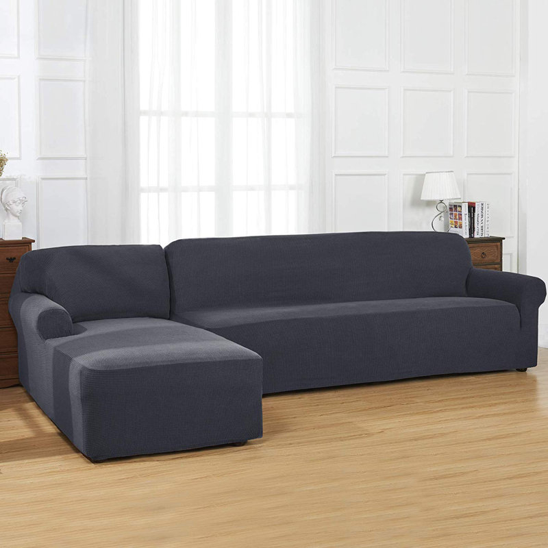 Winston Porter Ahuin L Shaped Jacquard Stretch Box Cushion Sofa
