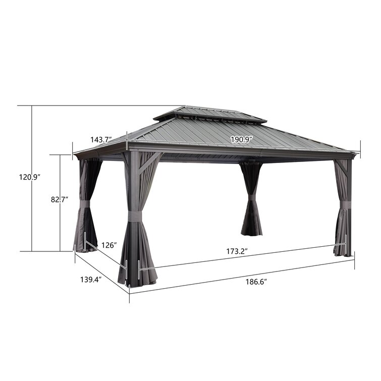 Curtains and Netting Included PURPLE LEAF 12' X 16' Permanent Hardtop Gazebo Aluminum Gazebo with Galvanized Steel Double Roof for Patio Lawn and Garden Grey 