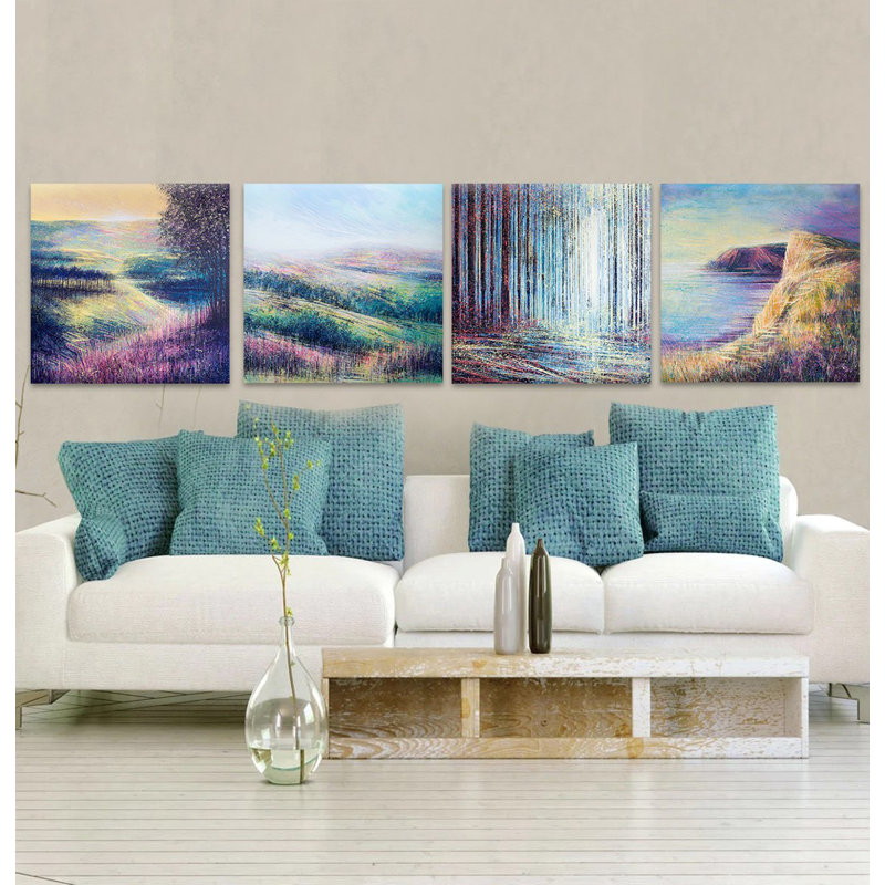 Ivy Bronx Pastel Landscapes 4 Piece Acrylic Painting Print Set