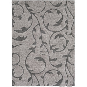 Murdock Soft Floral Shag Gray Area Rug