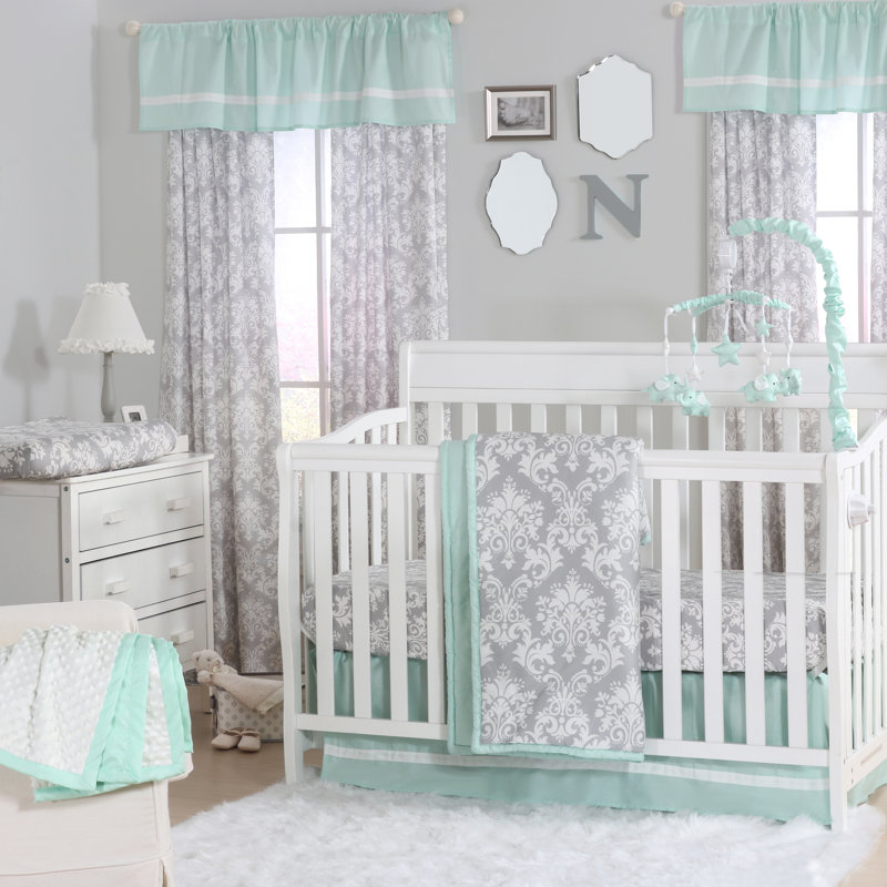 teal and grey baby bedding