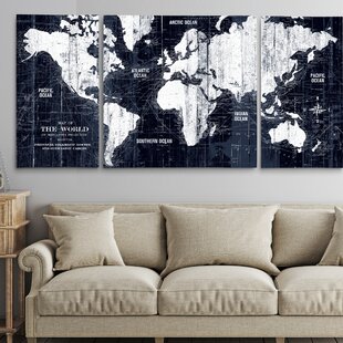 KF_ Black & White World Map Do Canvas Wall Painting Picture Poster Home Decor
