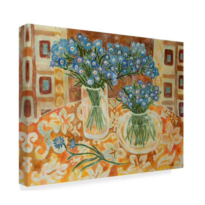World Menagerie Blue Bouquet On A Gold Hawaiian Cloth Watercolor