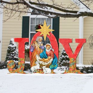 Xmas Outdoor Lawn Decor Christmas Joy Nativity Scene Yard Sign Decorations Assembly Needed