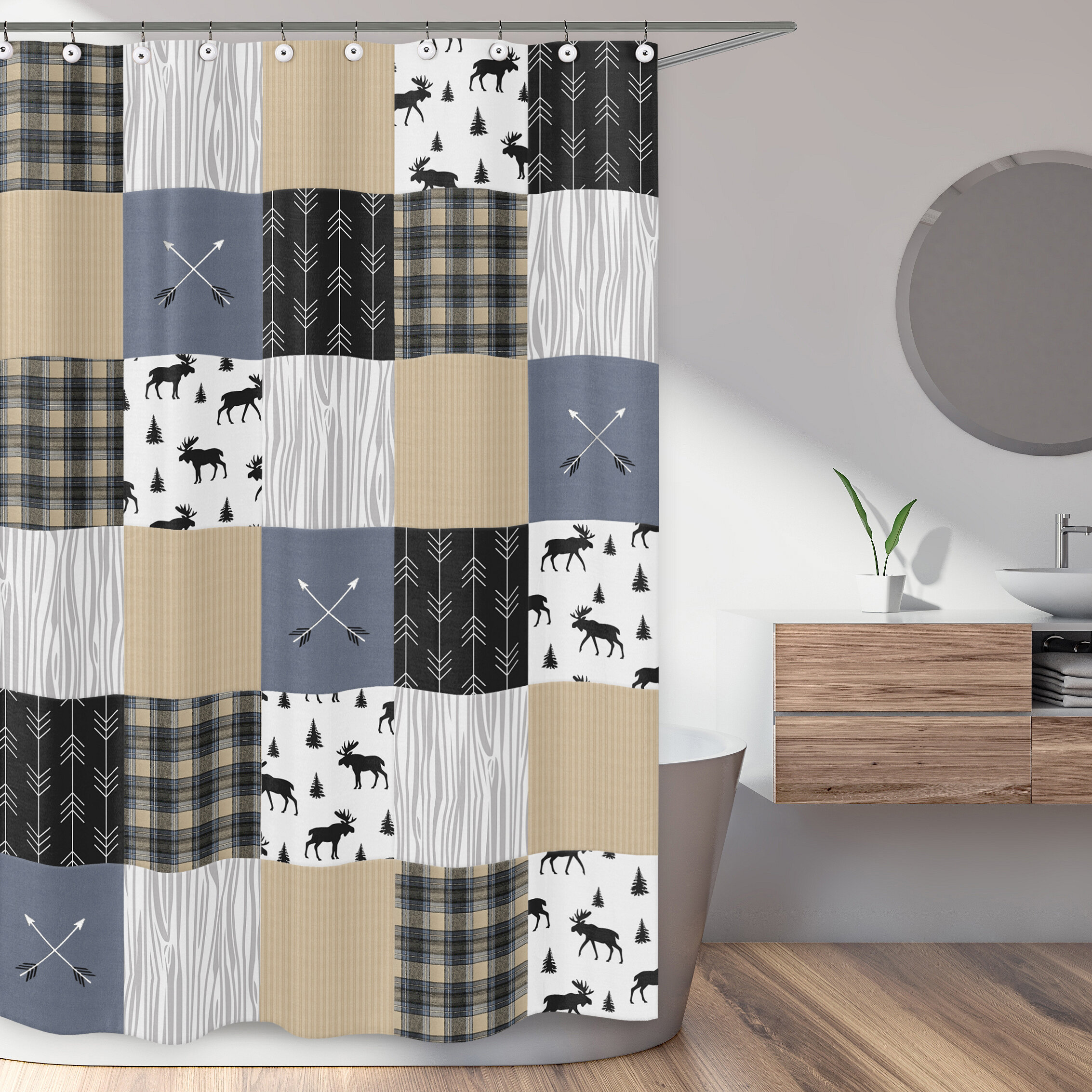 Rustic Board Creative Heart Shaped Cross Shower Curtain Liner Waterproof Fabric 