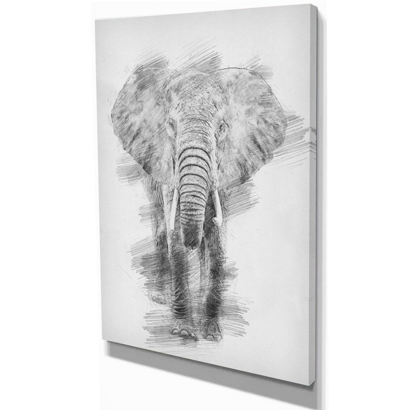 East Urban Home Black And White Elephant Drawing Print On