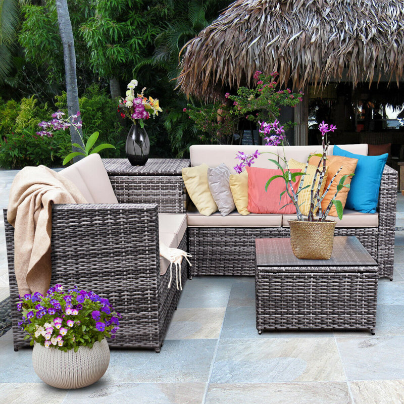 Wrought Studio Gleeson 4 Piece Patio Rattan Sofa Seating Group With Cushions Reviews Wayfair
