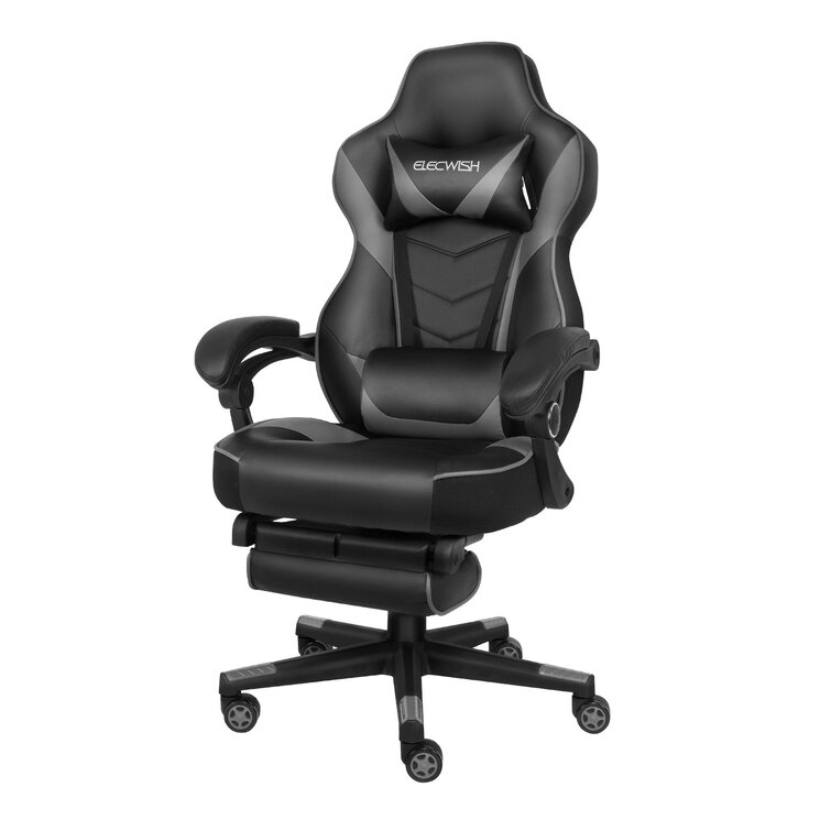 Black ELECWISH Computer Gaming Chair with Footrest,Black Ergonomic Office Gaming Chair,90°-160° Reclining 