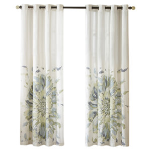 Hilda Nature/Floral Semi-Sheer Grommet Single Curtain Panel