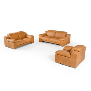 Parodi Italian Cognac Leather 3 Piece Living Room Set by Orren Ellis
