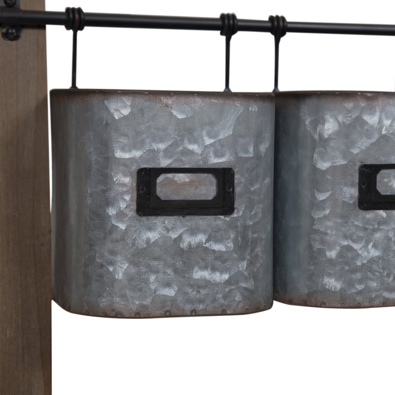 Gracie Oaks Asuka Metal And Wood Wall Organizer With Baskets And