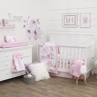 with Coral Pink Floral Fitted Crib or Toddler Sheet Grey and Navy Blue Flowers 100% Cotton Baby Girl Nursery Bedding 