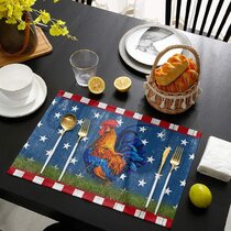 Select Kitchen Farm Fresh Rooster Theme Linen Set  Placemats Stove Top Covers 
