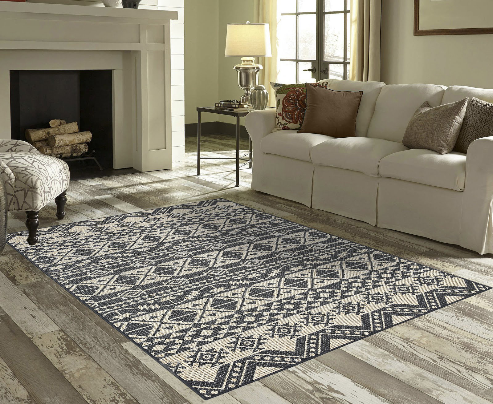 Eveloe All Weather Boho Chic Charcoal Indoor Outdoor Area Rug