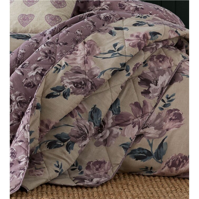 Catherine Lansfield Painted Floral Easy Care Double Duvet Set Plum 