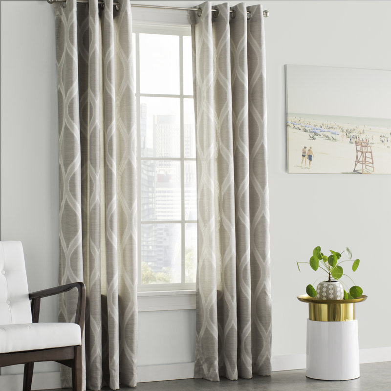 Borach Geometric Semi-Sheer Grommet Curtain Panels Size per Panel: 54" W x 96" H, Curtain Color: Linen