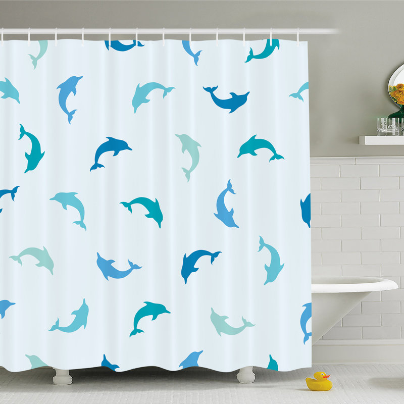 Ambesonne Sea Animals Leaping And Playing Dolphin Figures Aquatic Sea Animals Leaping And Playing Dolphin Figures Aquatic Animal Marine Shower Curtain Set